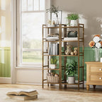 HITNET Bamboo Book Shelf, Tall Narrow Bookcase, Bathroom Shelving Unit 5 Tier Floor Standing Adjustable Bookshelf for Small Spaces, Walnut