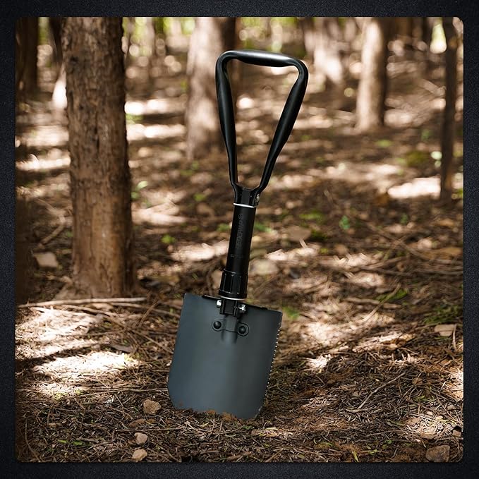 REDCAMP 23" Survival Folding Camping Shovel w/Cover,Portable Shovel with High Manganese Steel, Tactical Entrenching Tool Tri-fold Handle Shovel for Camping Hiking Sand Mud Snow Beach, Black 2.5Lbs