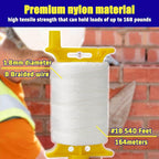 #18 Mason Line String, 540 Feet Braided Nylon Twine with 5 Built-in Levels, High-Visibility String Line for Construction, Gardening, DIY, and Outdoor Projects (Fluorescent White)