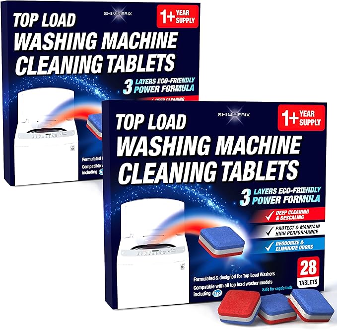 Washing Machine Cleaner Tablets 56 Pack for HE Top Load - Eco Friendly Washer Machine Cleaning Tablets - 3 Layers Septic Safe Wash Machine Full Deodorizer Descaler Protector - 2 Plus Year Supply