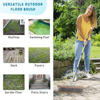 Stainless Steel Wire Scrub Brush with Long Handle for Deck, Concrete, Patio Floor Cleaning, 59'' Heavy Duty Stiff Metal Bristle Scrubber Broom for Outdoor Moss Removal