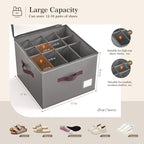 Criusia Shoe Organizer for Closet, 4 Pack Shoe Organizer with Transparent Cover and Sturdy Handles, Closet Shoe Storage for Sneakers Sandals Slippers, Fit 12-16 Pairs, Gray