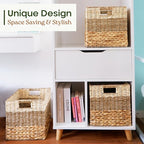 12x12 Storage Cube Bins Wicker Storage Basket for Cube Shelf, Natural Foldable Square Baskets for Storage, Large Woven Cube Storage Bin with Handle, Baskets for Pantry, Bedroom Set of 4