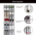 SAVERHO Hanging Shoe Organizer, Over The Door Shoe Organizer with 24 Mesh Large Pockets Door Shoe Rack for Men Women Kids Hanging Door Shoe Holder Size:58x21 Inch (White-2pack)