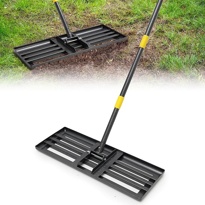 Lawn Leveling Rake, Heavy Duty 30"x10" Ground Leveler with 5FT Adjustable Handle for Yard Garden Lawn Leveling, Soil Sand Spreading Dirt Top Dressing
