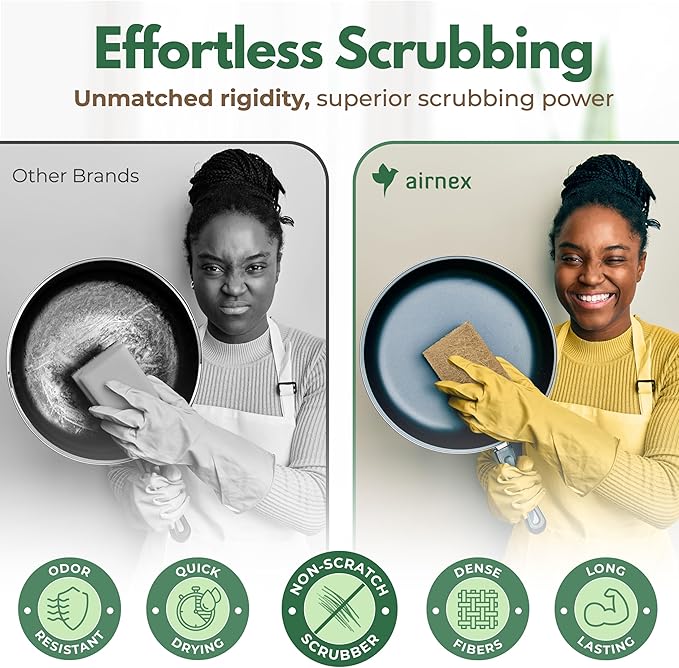 Plant-Based Scouring Pads for Dishes - Coconut Husk Non Scratch Scrub Pads - Natural Kitchen Scrubbing Pads for Pots & Pans - Eco Friendly & Non Abrasive Dish Scrubber Pads - Pack of 24