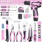 FASTPRO 160-Piece Pink Tool Set with 12V Cordless Lithium-ion Drill Driver, Lady's Home Repairing Tool Kit with Drill in Storage Case, For DIY, Home Maintenance