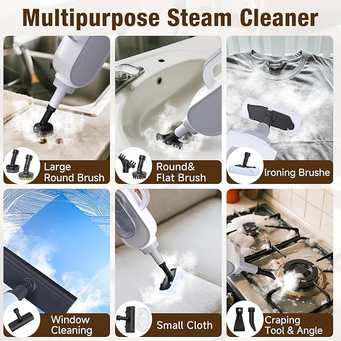 Steam Mop, 13-in-1 Powerful Handheld Steam Cleaner with 13 Accessories, 500ML Removable Tank, 23FT Power Cable, Detachable Steam Mops for Floor Cleaning, Tiles, Windows, Tile Grout, Carpets, Furniture