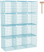 C&AHOME Wire Cube Storage, 12 - Cube Organizer Metal C Grids, Modular Shelves Units, Closet Organizer, Ideal for Home, Office, Living Room, 36.6”L x 12.4”W 48.4”H, Blue UWCS3012B