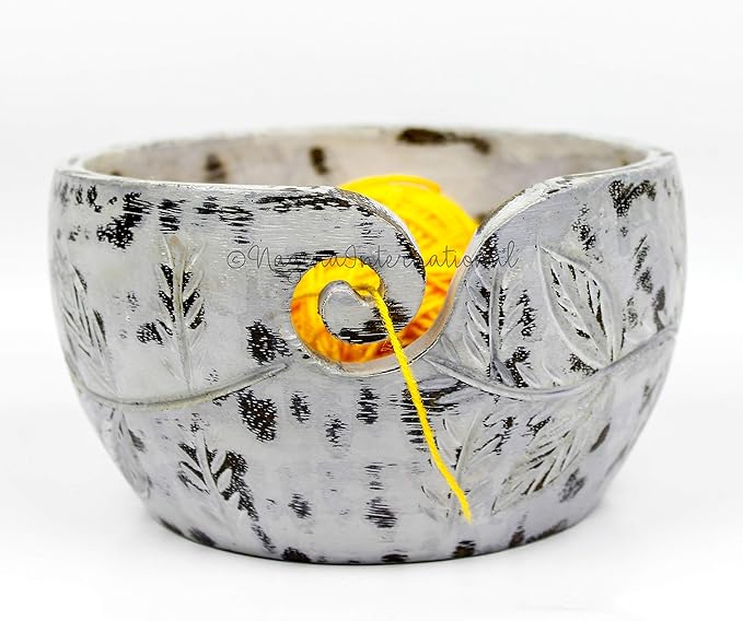 Nagina International Exquisite Premium Yarn Ball Storage Bowls | Hand Painted Lovely Decor Yet Functional Yarn Dispenser (Medium ( 7 x 3 x 7 Inches ), Ash Grey)