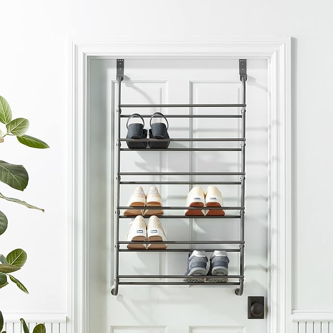 Whitmor 6905-6019 6 Shelf Over The Door Gunmetal Gray Shoe Rack, 7.5x22.625x41.80
