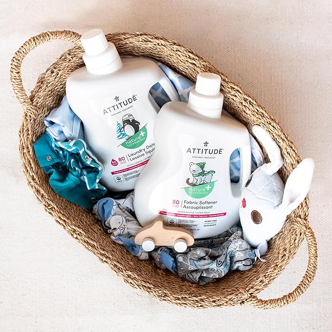 ATTITUDE Baby Fabric Softener, Plant and Mineral-Based Ingredients, HE Compatible, Vegan and Cruelty-free Laundry and Household Products, Unscented, 80 Loads, 67.6 Fl Oz (Pack of 2)