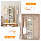 Hanging Closet Organizer, Easy Mount Foldable 6-Shelf Hanging Closet Wardrobe Storage Shelves, Clothes Handbag Shoes Accessories Storage, Washable Oxford Cloth Fabric, Beige