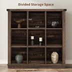 GarveeHome 9 Cube Storage Organizer Bookshelf, 4 Tier Farmhouse Horizontal Bookcase, 37.4 Inch Wood Storage Bookcase for Entryway, Long Low Bookshelves for Living Room-Black Oak