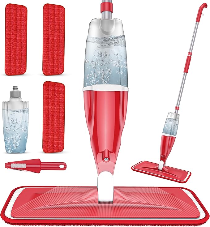 Spray Wet Mops for Hardwood Floor Cleaning: EXEGO Microfiber Dry Dust Spray Mop with 3 Washable Pads fit for Swiffer PowerMop - Wet Jet Mop Flat Floor Mops with Sprayer for Wood Laminate Ceramic Tiles