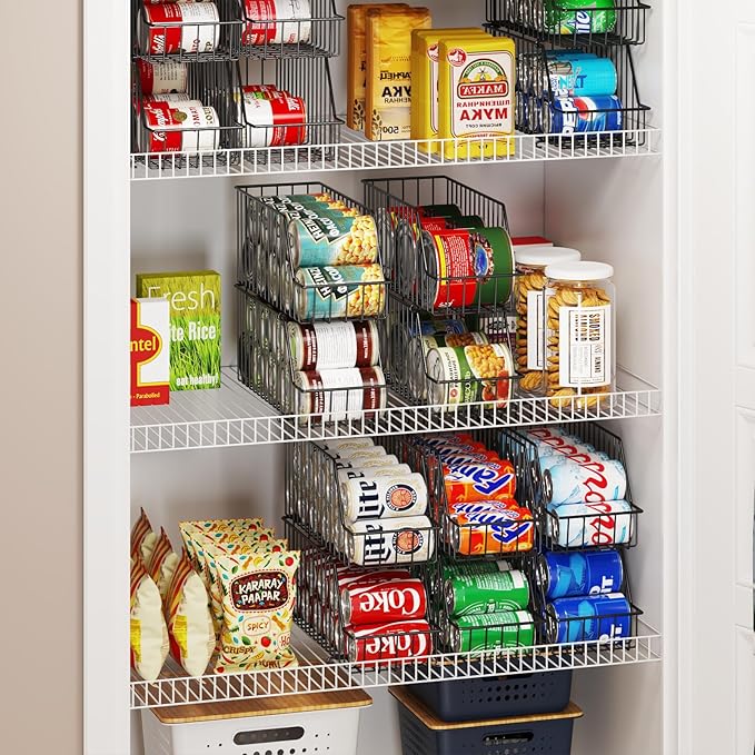 4-Tier Stackable Can Rack Organizer for Kitchen Pantry,Max Can Storage Holder,Durable Can Dispenser & Canned Goods Organizer for Fridge,Hold More 44 Cans, for Various Ounces of Canned Food Soda Drinks