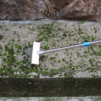 MAXMAN Stainless Steel Floor Scrubber Scrub Brush with Long Handle, Deck Brush, 63" Heavy Duty Outdoor Push Broom, Moss Remover, Wire Scratch Brush for Scrubbing Concrete, Patio, Garage, 2 Brush Head