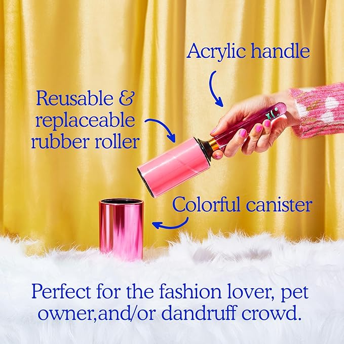 Reusable Lint Roller with Colorful Acrylic Handle & Display Case - Washable Sticky Rubber Surface for Pet Hair, Dust & Fuzz Removal - Sustainable Cleaner for Clothes, Furniture & Home