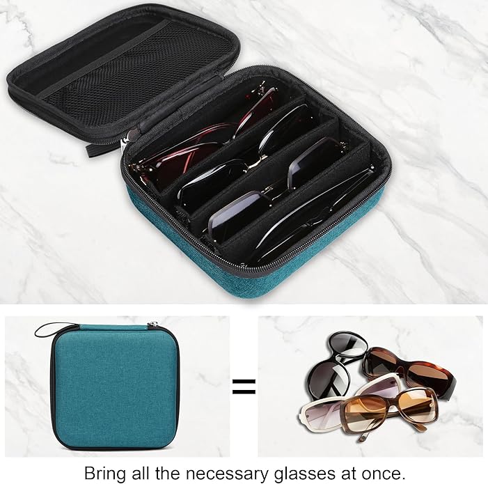 Bukere Travel Sunglasses Organizer Case Adjustable Slot For Multiple Eyeglasses Hard-shell Portable Storage Box for Men Women