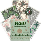 FEBU Swedish Dishcloths for Kitchen | 5 Pack Botanique Reusable Paper Towels Washable | Swedish Dish Towels | Non-Scratch Cellulose Sponge Cloths | No Odor, Biodegradable Cleaning Cloths