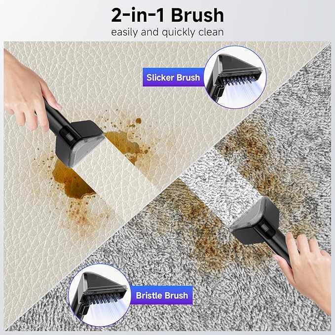 Carpet Cleaner Machine - 18Kpa, Portable Upholstery Spot Cleaner Machine with Dual BrushHeads, Easy Move, Deep Cleaning Machine for Furniture, Couch, Stairs, Car and Pet Stain, Blue