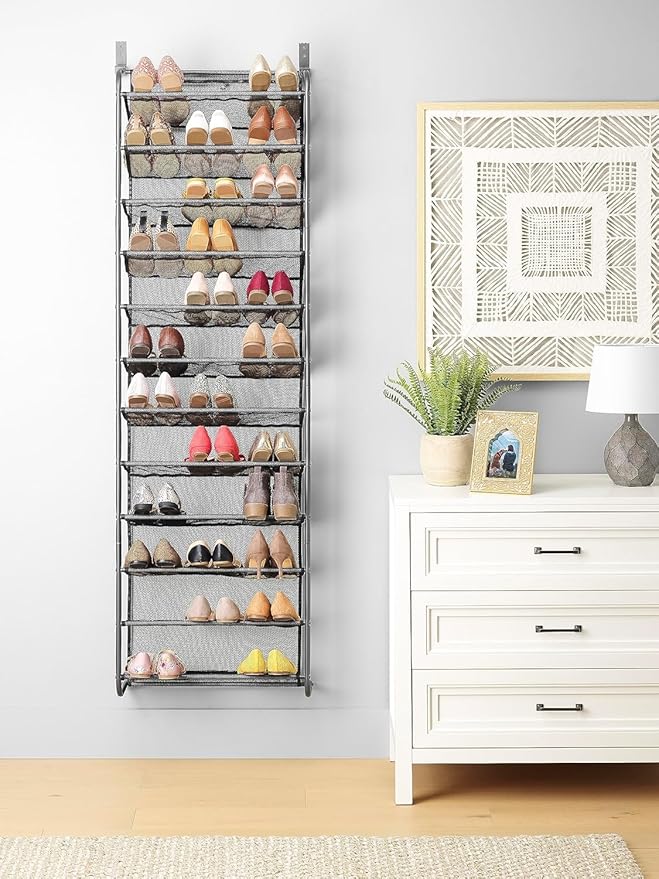 Whitmor Over The Door Shoe Organizer, Holds up to 36 Pairs of Shoes, Shoe Organizer for Closet, Metal & Mesh, Black