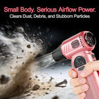 Air Duster, Compressed Air Duster Pink, Rechargeable Cordless with Adjustable Speed, LED Light & 8000mAh Battery, 150000 RPM for Keyboard, PC & Car Cleaning