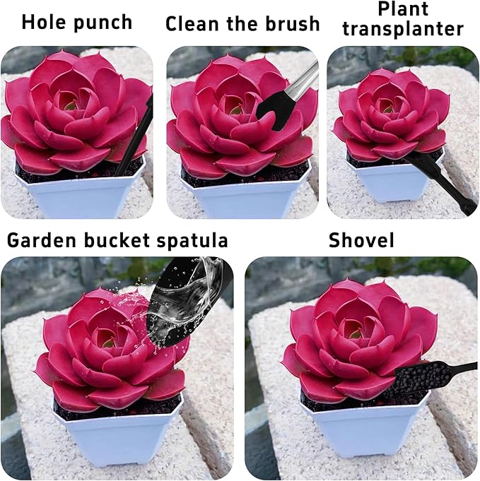 5Pcs Mini Succulent Tools Set, Plastic Garden Hand Tools Kit for Indoor Plant Care, Succulent Bonsai Miniature Garden Tool Set,Small Gardening Tools for Transplanting Digging Planting, Black