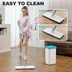 Mop and Bucket Set, Mops for Floor Cleaning Turquoise-Cyan, Wall Mop with Long Handle, Squeeze Flat Mop and Bucket System, Dry & Wet Dust Mop for Household Cleaning with 2 Microfiber Mops