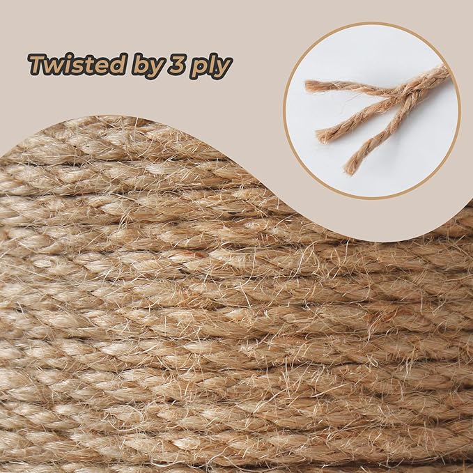 RIOOP Natural Jute Twine Rope 328 Feet 6mm, Heavy Duty Premium Garden Twine String for Crafts, Gardening Deals, Cat Scratching & Macrame Cord, for Climbing Plants, Halloween Decor
