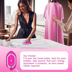 Newbealer Travel Iron with Global Voltage, 100-240V Mini Dry Iron for Clothes (No Steam), Max 300W, 60s Heat Up, 302℉ Non-Stick Ceramic Soleplate, 0.8lbs Ultra-Lightweight (Hotpink)