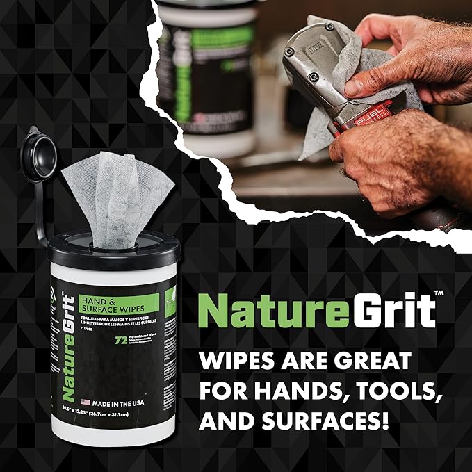 NatureGrit Hand & Surface Wipes: Heavy Duty Grease & Grime Removal, Degreaser Wipes for Mechanics, Workshop Use (1)