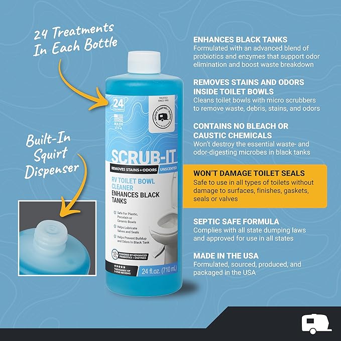 Unique RV Toilet Cleaner Combo Pack - Scrub-It 24 oz. (Pack of 2) and RV Toilet Brush, Packaging May Vary