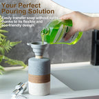 Ceramic Soap Dispenser Set for Hand Soap, Shampoo, Dish Soap, Conditioner, Bathroom & Kitchen, Stainless Steel Pump, Includes Silicone Funnel, 12 Oz, Non-Slip, Elegant Kitchen Decor, Gray