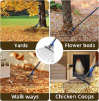 Adjustable Leaf Rake, Heavy Duty Metal Rake for Leaves, Long Handle 30"-60" with Expandable Head 8"-17", Collapsible Small Rakes for Lawns, Gardening, Yard, Camping, Shrub, Grass, Bush, Weed, Debris