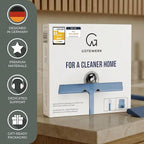 GÜTEWERK Silicone Shower Squeegee for Glass Doors & Mirrors with Stainless Steel Core, Streak-Free & No-Squeak Window Cleaning, 3-in-1 No-Drill Mount (Hook/Suction/Adhesive),Blue, 9 Inches