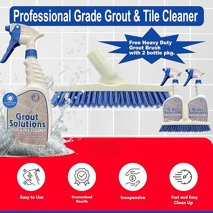 Professional Grout Cleaner – Acid-Free, Safe Deep Cleaner & Stain Remover for Tile, Ceramic, Porcelain, Marble & Colored Grout – Easy-to-Use 32oz Bottle