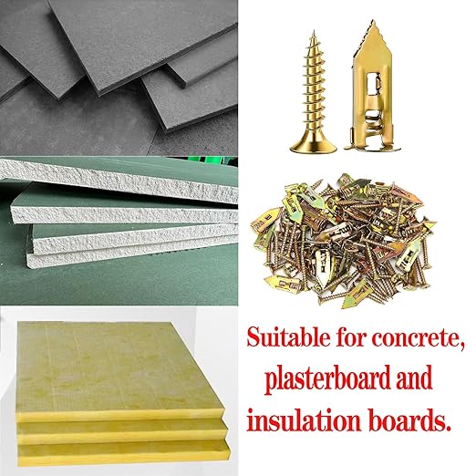 400pcs Self-Drywall Dilling Anchors Screws with 4 Different Expansion Sizes Screw Set, Zinc Plated Steel Dry Wall Screws no Drilling Required, Easy to Install