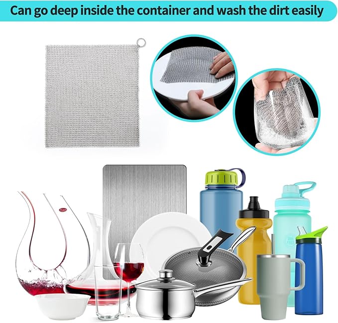 Cast Iron Cleaner 8 * 8" Upgraded Stainless Steel Chainmail Scrubber SJZSUNRUN 316L Metal Skillet for Pan, Camping, RV, BBQ, Baking, Vases, Barbecue Grill, Copper Cooker Cleaning