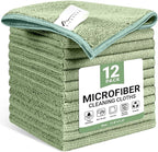 Microfiber Cleaning Cloth, 12 Pack Green Cleaning Rags for Housekeeping, Reusable Microfiber Towels for Car, Kitchen, Bathroom and Household Cleaning Supplies, 11.8"X11.8"