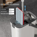 Mop and Bucket Set, Flat Mop and Bucket System with Separate Dirty and Clean Water, 3-Compartment Wall Cleaner Mop, Flat Mops for Floor Cleaning with 6 Microfiber Pads