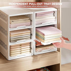 Stackable Closet Organizer Box with lid Plastic Drawer Storage for Armoire and Wardrobe, Foldable Clothes and Towel Storage Basket Bins for Kitchen, Bedroom, Bathroom, Laundry Room, Clothing