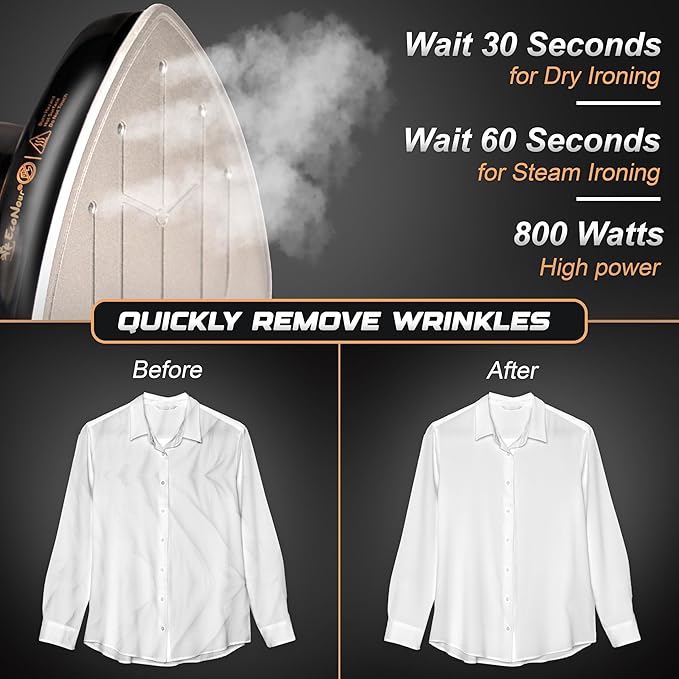 Econour 2-in-1 Mini Travel Iron & Steamer with temperature control, light indicator, and non-stick soleplate. Compact, portable, and ideal for travel, crafting, quilting, sewing, and handcraft project