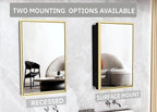 Bathroom Medicine Cabinet with Mirror, Recess or Surface Mount, Single Door Cabinet Famerhouse Bathroom Mirror with Storage Cabinet (Brush Gold, 16"x26")