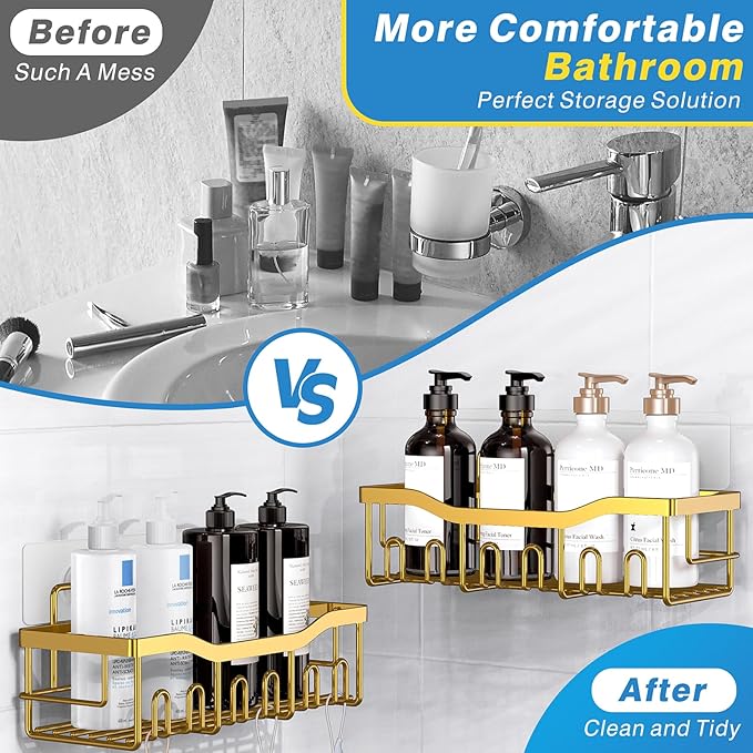 5-Pack Rustproof Stainless Steel Shower Caddy – No Drill Adhesive Bathroom Organizer with Large Capacity, Spacious Shower Shelves for Inside Shower, Kitchen & Home Decor Storage-XL Size