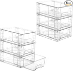 Vtopmart 6 Pack Stackable Storage Drawers,Clear Acrylic Drawer Organizers with Handles, Easily Assemble Containers for Fridge, Bathroom,Kitchen Undersink,Cabinet,Pantry Organization and Storage