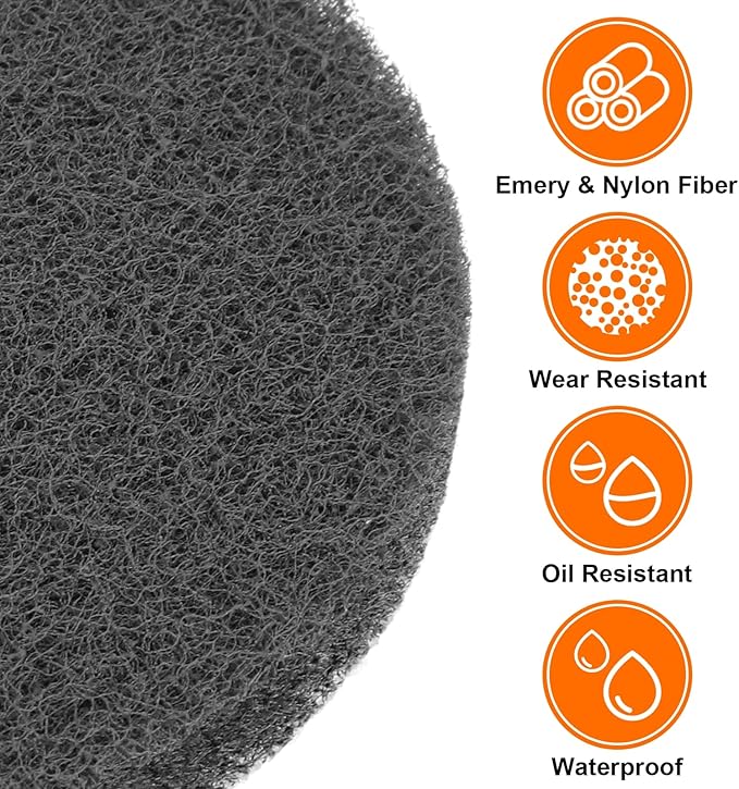 HARFINGTON 12pcs Scrubber Scouring Pads 800 Grits 4 Inch Drill Power Brush Hoop and Loop Surface Conditioning Disc Drill Scuffing Disc Scrub Pads for Home Kitchen Cleaning, Grey
