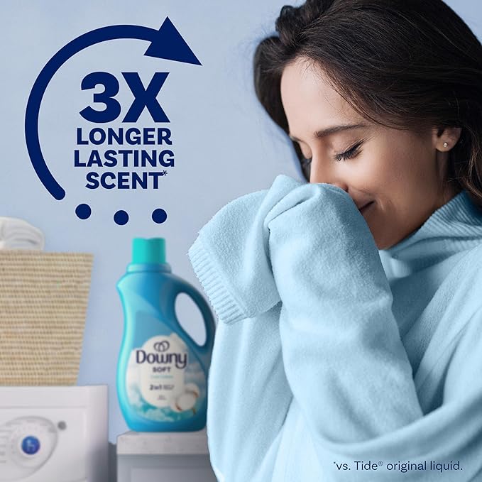 Downy Soft, 2 in 1 Soft and Fresh Liquid Fabric Softener, Cool Cotton, 111 fl oz, 150 Loads, Fabric Conditioner Liquid provides softness and freshness for fabrics