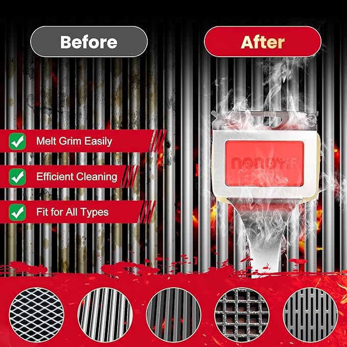 Grill Brush Bristle Free + 5 Replaceable Pads, Steam Grill Brush for Outdoor Grill, BBQ Grill Brush and Scraper for Cast Iron/Stainless Steel Grates, Safe Grill Cleaner Brush, Gift for Men Dad