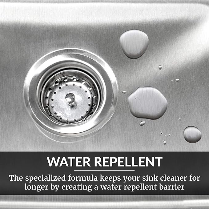 HOPE'S Perfect Sink Cleaner and Polish, Restorative, Water-Repellent, Removes Stains, Ideal for Brushed Stainless Steel, Cast Iron, Porcelain, Corian, Composite, Acrylic, 8.5 oz 2 Pack with 2 Pads
